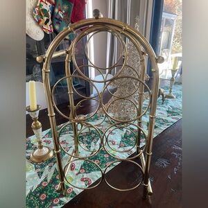 Vintage Hollywood regency style faux bamboo brass freestanding wine rack